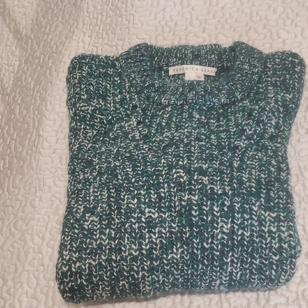 Elegant Teal Knit Sweater, VERONICA BEARD ROOPA PUFF-SLEEVED SWEATHER - Picture 8 of 10